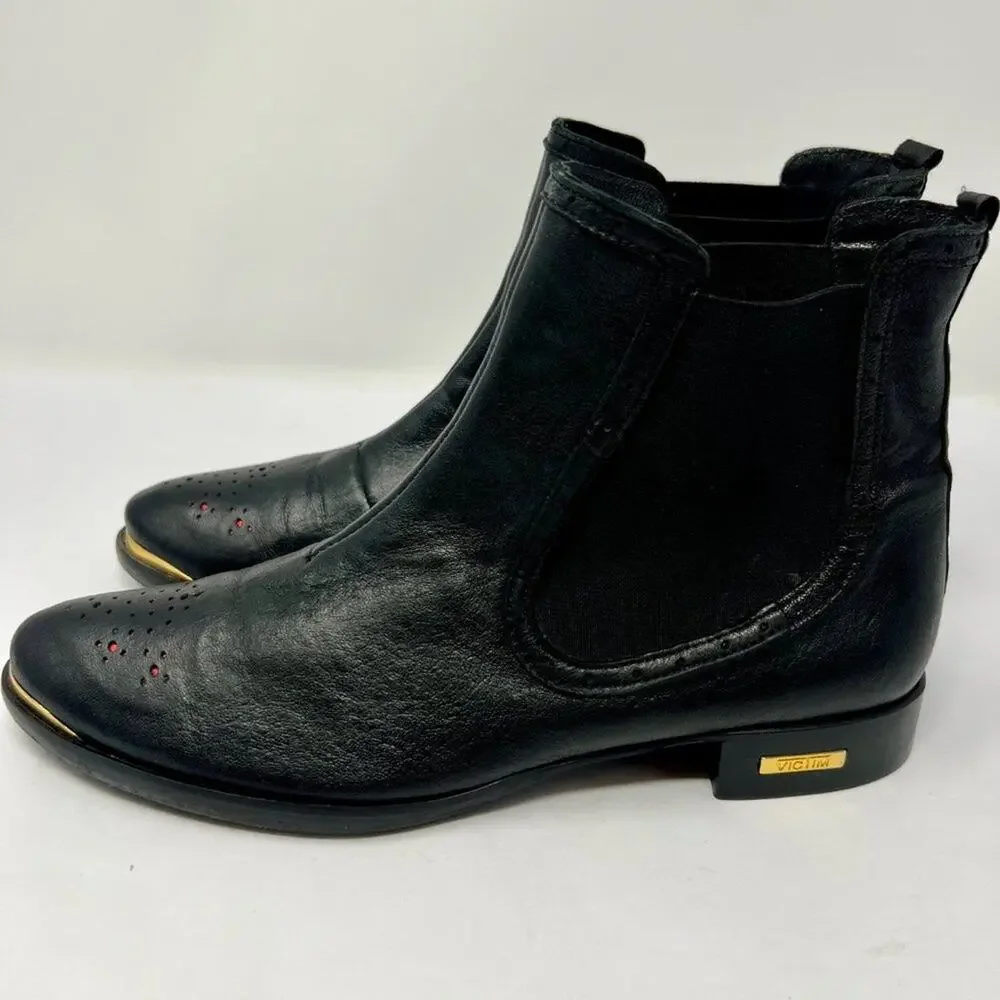 VICTIM&CO Boots Mens 5.5 Womens 7.5 Black Gold Leather Ankle Streetwear Designer